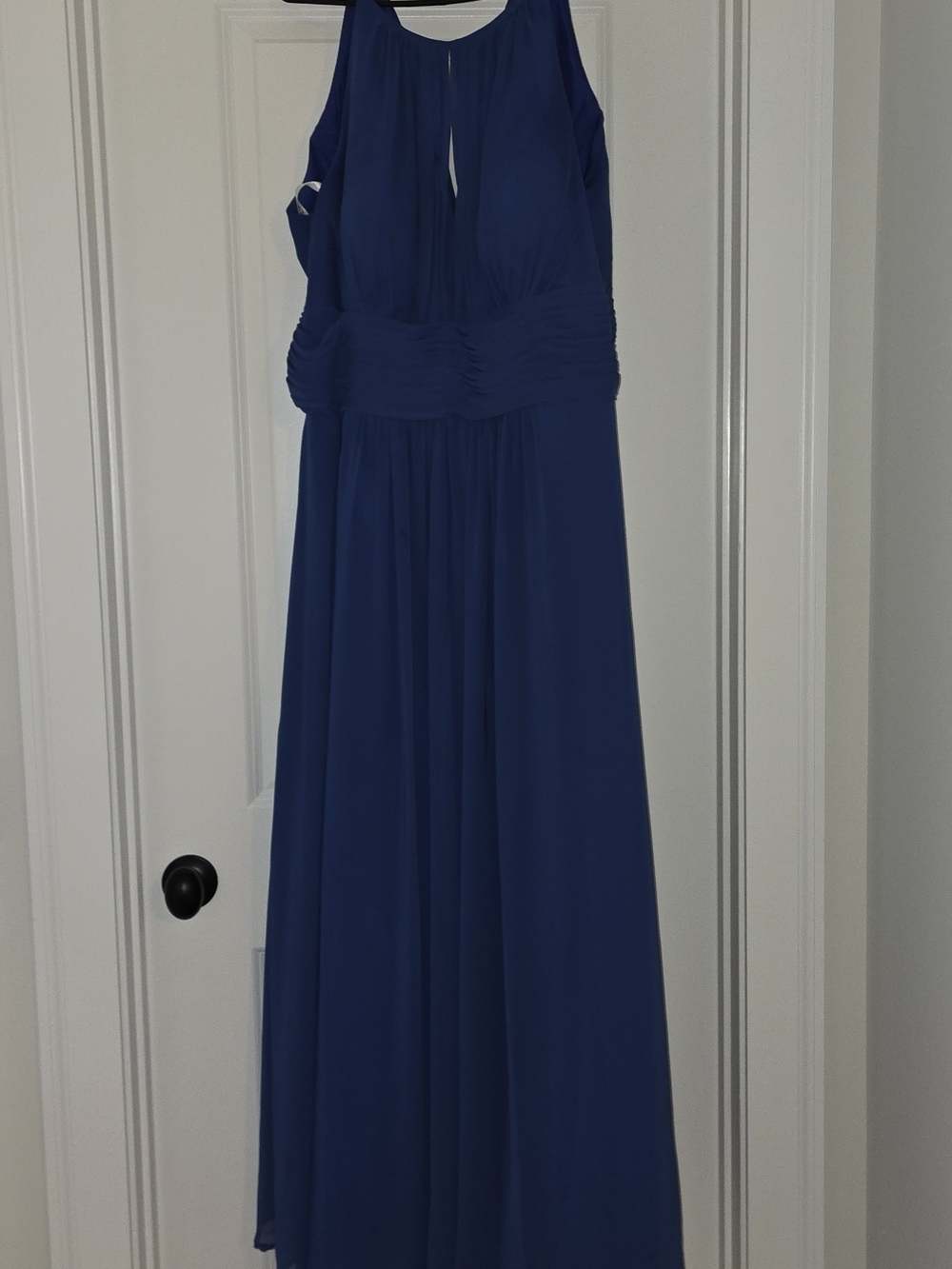 Azazie Royal Blue Chiffon Maxi Dress with Ruched Waist